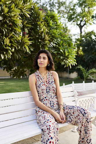 Tranquil Ajrakh Hand-block Printed Coord, Off White, image 4
